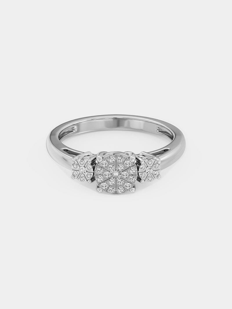 BLOSSOM Trinity ring with round pavé cluster stones, silver vermeil plating
