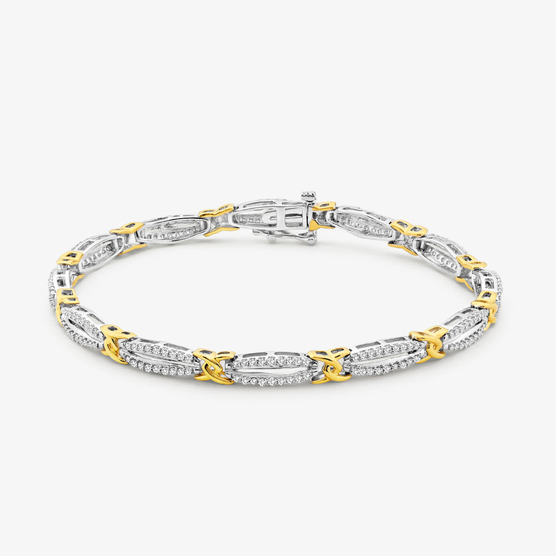 Keemti Jewels EVERYDAY Shine Link BRACELET: gold silver rectangular links with diamond accents on white background.