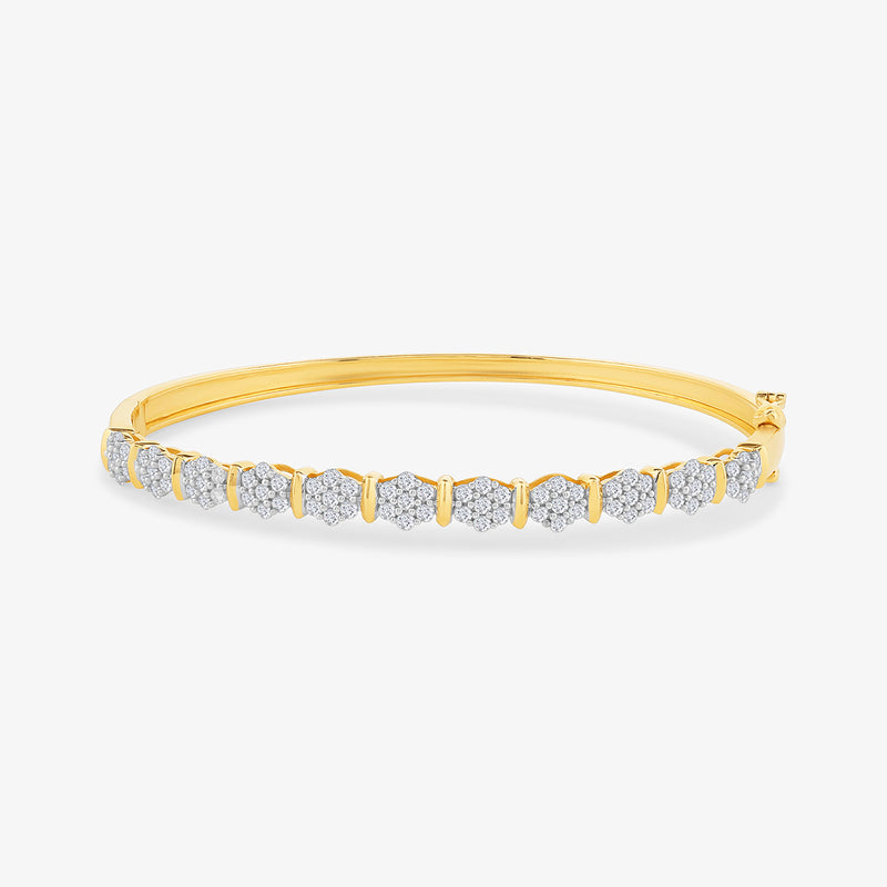 The Blossom Spark Diamond Bracelet by Keemti Jewels features a circular band with diamond-studded geometric accents.