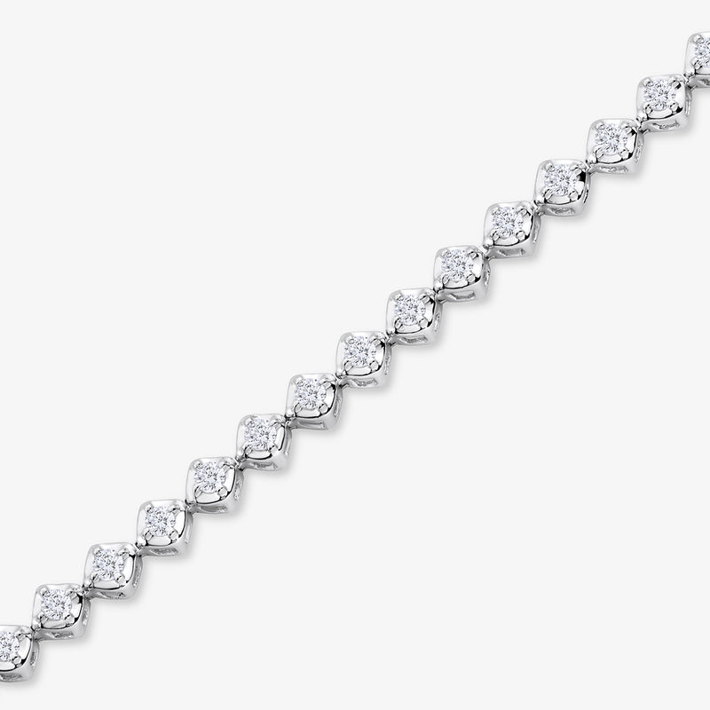 Classic Oval Links Diamond Bracelet by Keemti Jewels in white gold with diamond links, shown diagonally with box clasp.