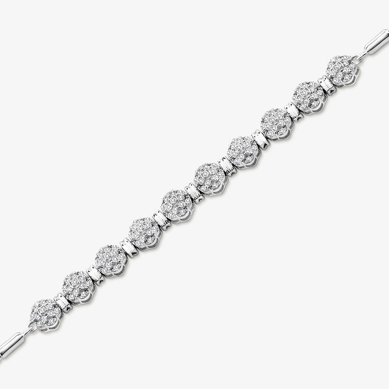 The ROUND Cluster Link BRACELET by Keemti Jewels features sparkling round clusters on a silver chain.