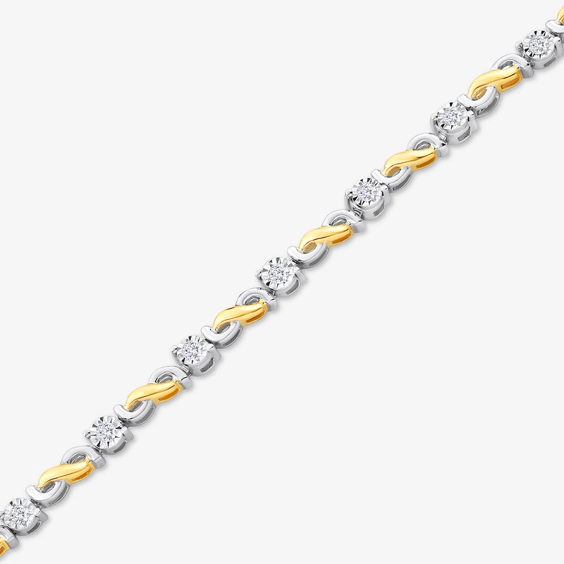 Keemti Jewels Adjustable Glow Bar Diamond Bracelet features gold and silver tones with round diamonds and twist links.