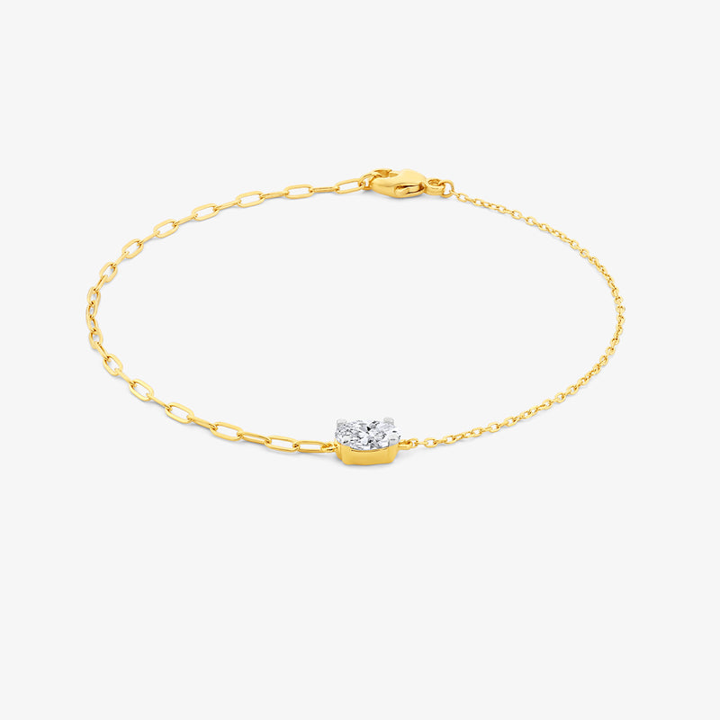 Minimal Oval Diamond Chain Bracelet by Keemti Jewels: fine chain, single oval diamond bezel, shown on white.