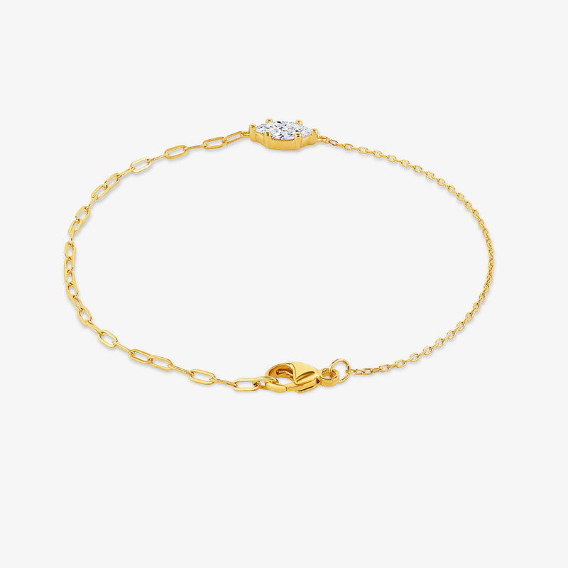 Keemti Jewels Marquise Diamond Chain Bracelet: minimalist gold with a single diamond and lobster clasp.