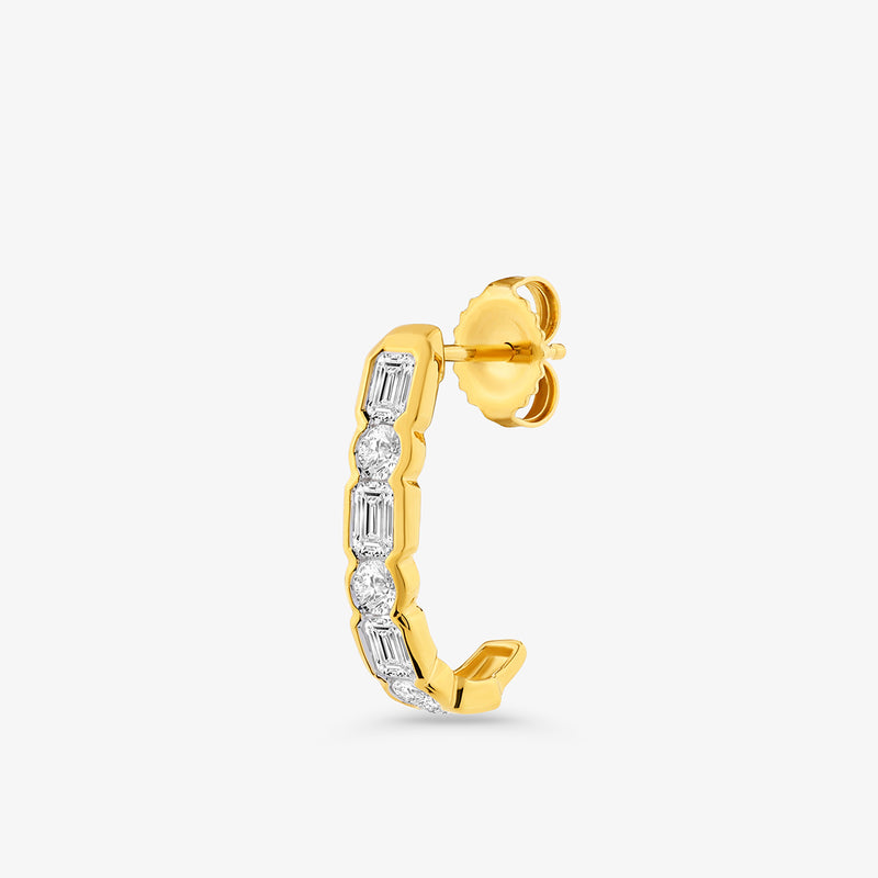 Luna Link Diamond Hoop Earrings by Keemti Jewels: modern gold hoops with alternating round and rectangular gems.