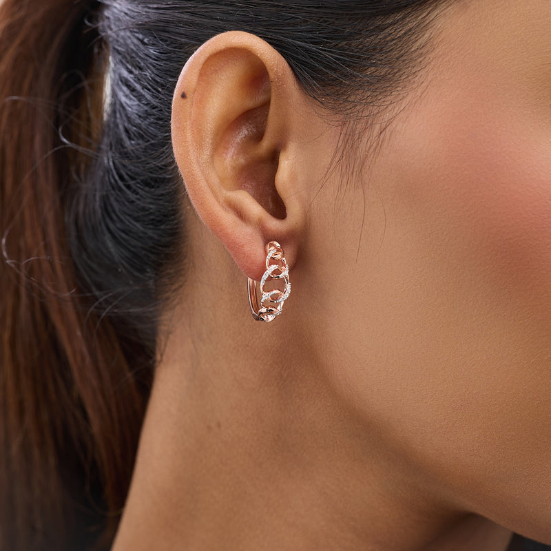 Twirl Crest Diamond Huggie Earrings