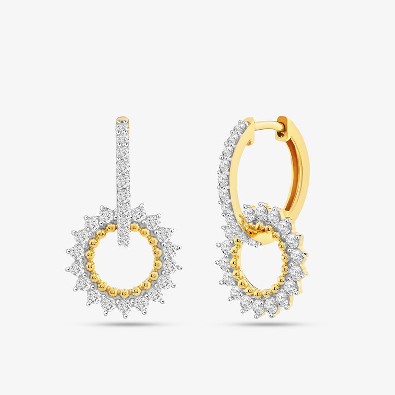 Keemti Jewels' Bloomy Double Diamond Hoop Earrings feature radiant sunburst designs on modern hoops.