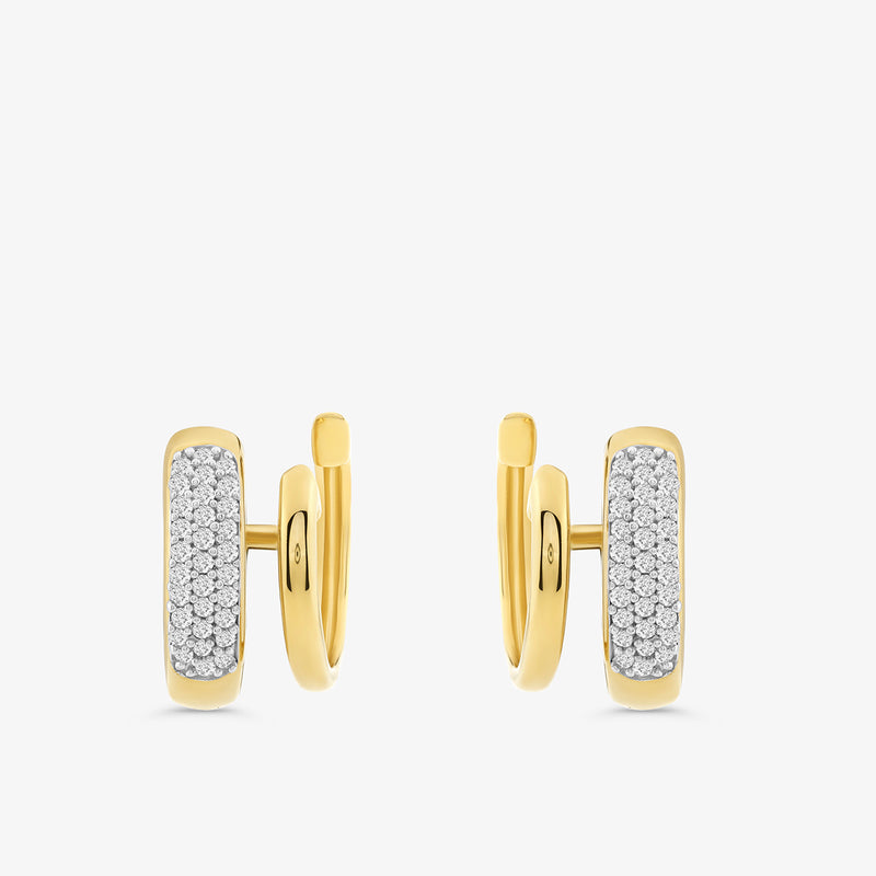 Keemti Jewels Double Dazzlefront Diamond Huggie Earrings: elegant gold hoops with a front row of sparkling diamonds.