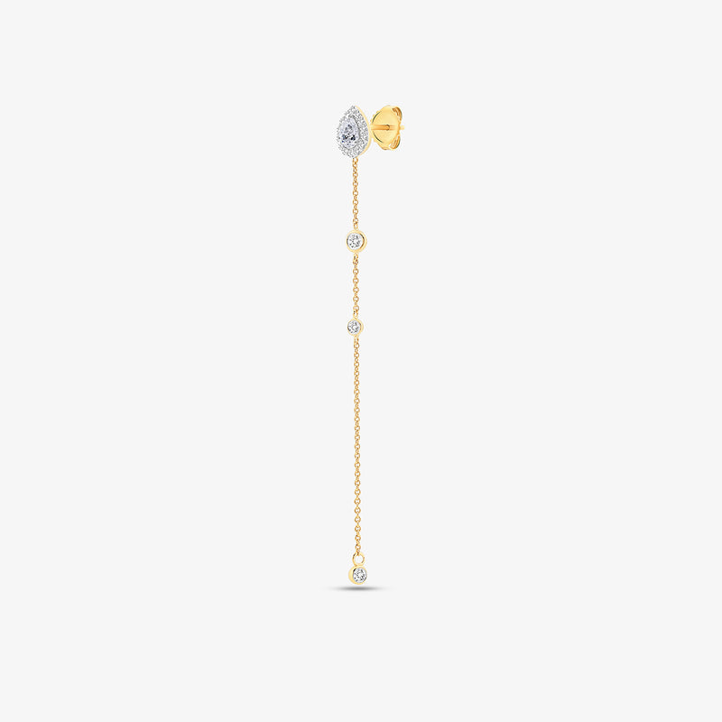 The Glow Stream Diamond Sui Dhaga Earrings by Keemti Jewels feature bezel-set diamonds on a delicate gold chain.