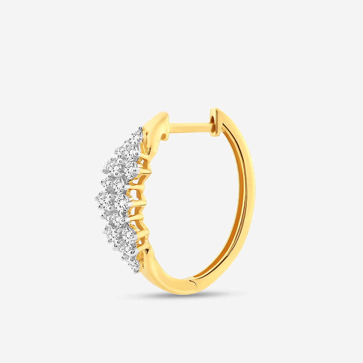 Keemti Jewels FLORAL Bliss Hoop Earrings feature a curved silhouette with white gemstones on a white background.