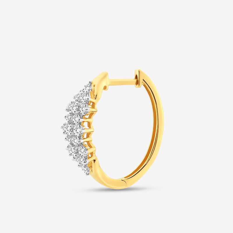 Keemti Jewels FLORAL Bliss Hoop Earrings feature a curved silhouette with white gemstones on a white background.