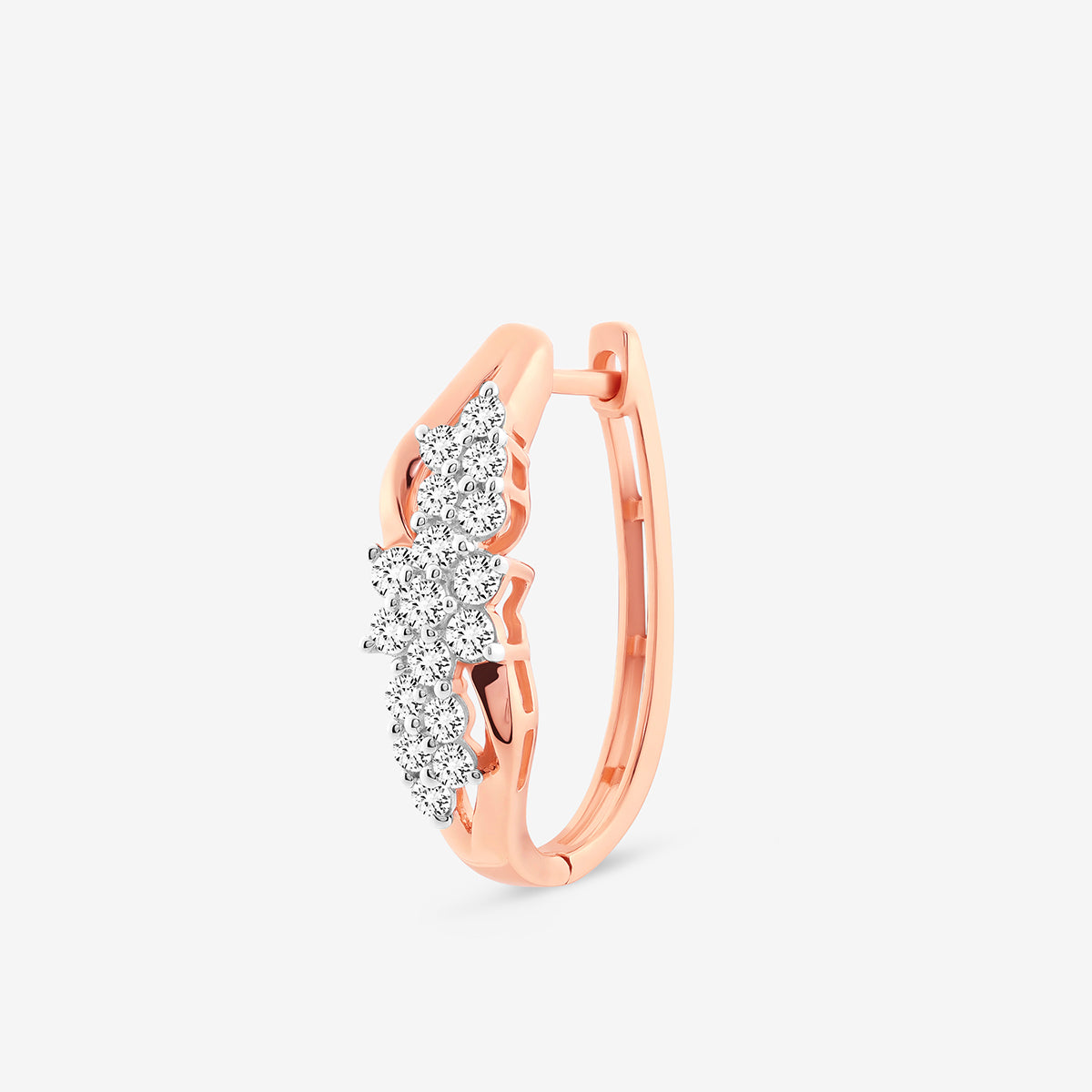 Keemti Jewels ILLUME Edge Hoop Earrings in rose gold with clustered marquise and round-cut clear gemstones.