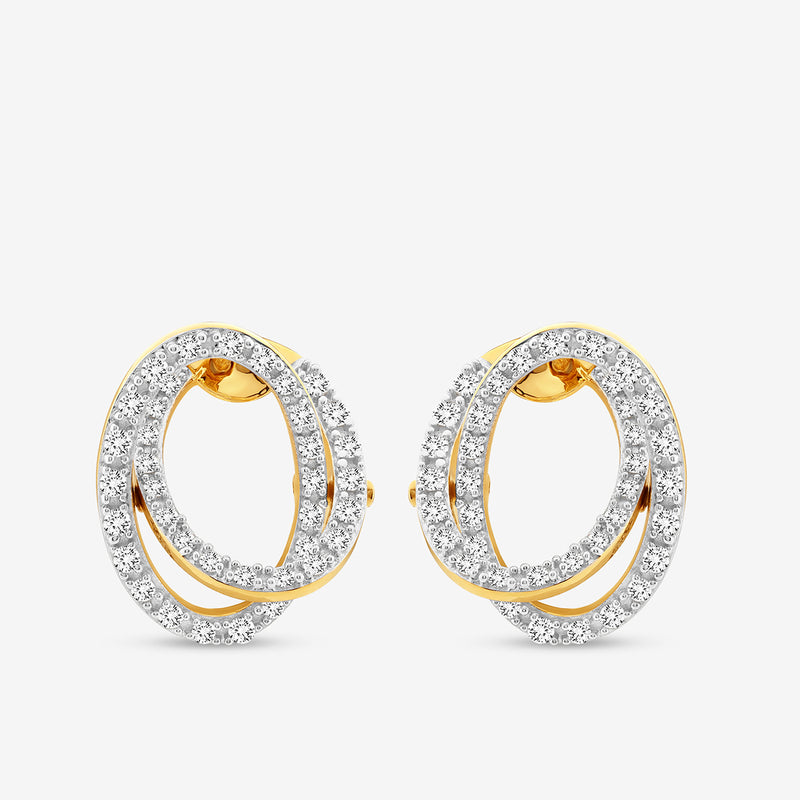 Keemti Jewels CELESTE Orbit Hoop Earrings: two interlocking oval loops with diamonds, shown on a white background.
