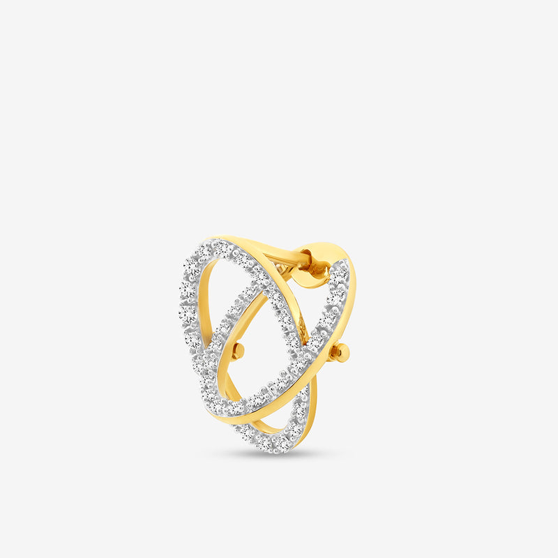 CELESTE Orbit Hoop Earrings by Keemti Jewels feature gold and diamond studs with two intersecting loops.