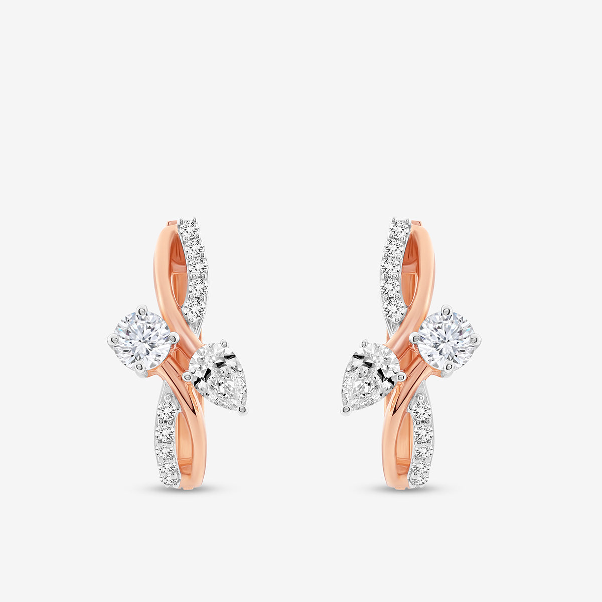 AERIS Flow Hoop Earrings by Keemti Jewels: rose gold with oval-set diamonds and an elegant twist design.