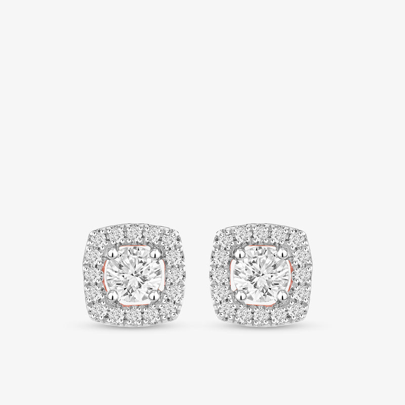 Keemti Jewels' Classic Workday Diamond Stud Earrings: square halo studs with diamond accents for polished daily wear.