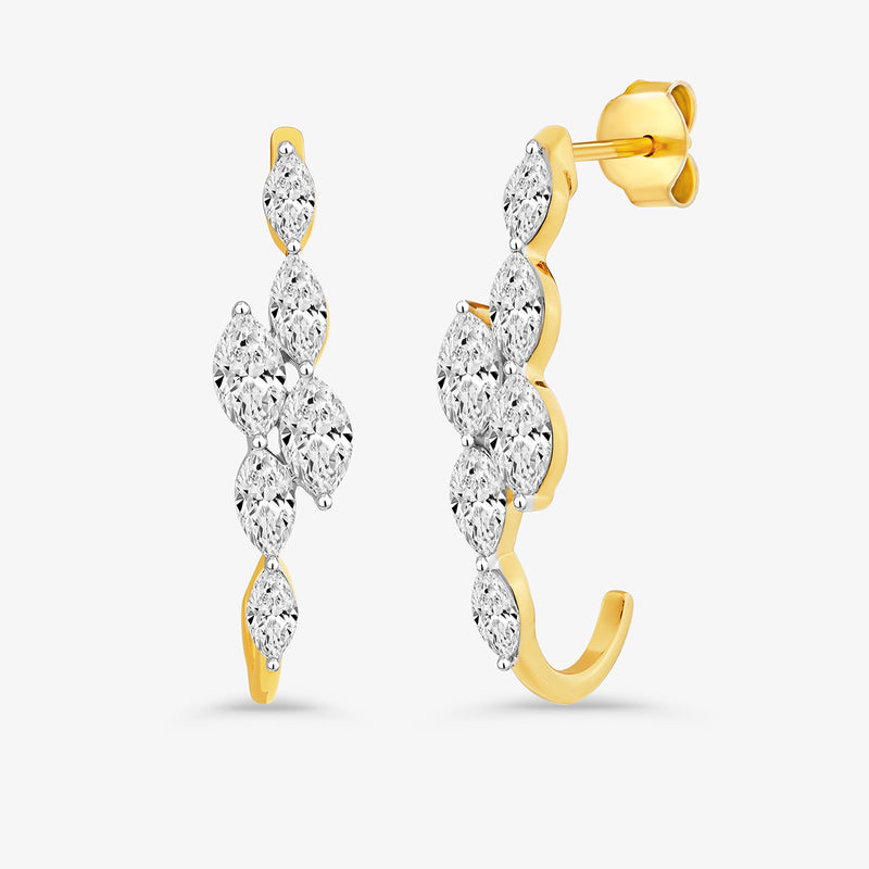Marquise Cascade Diamond Drop Earrings by Keemti Jewels feature vertical clusters of marquise-cut diamonds in a hoop design.
