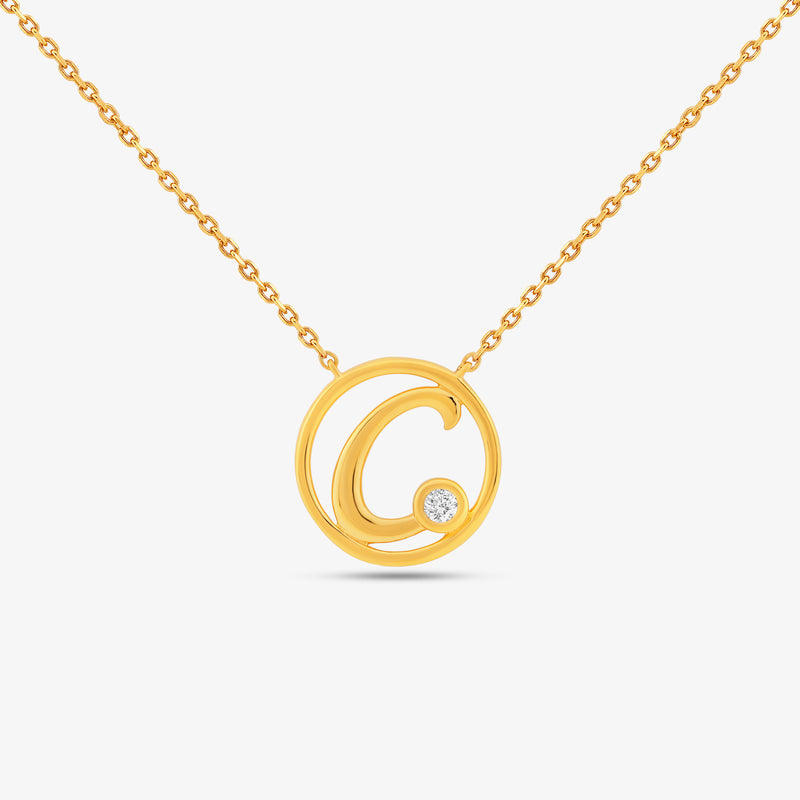 C Initial Circle Diamond Necklet