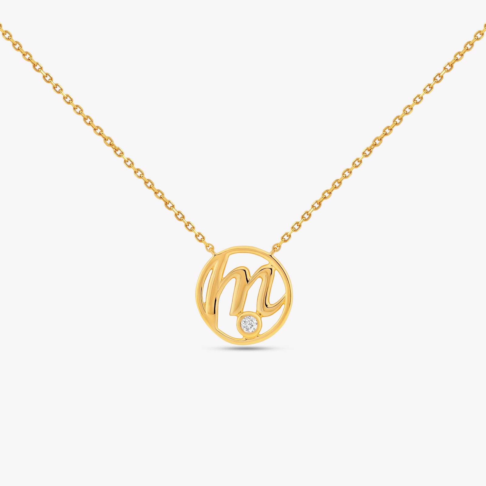 M Initial Circle Diamond Necklet