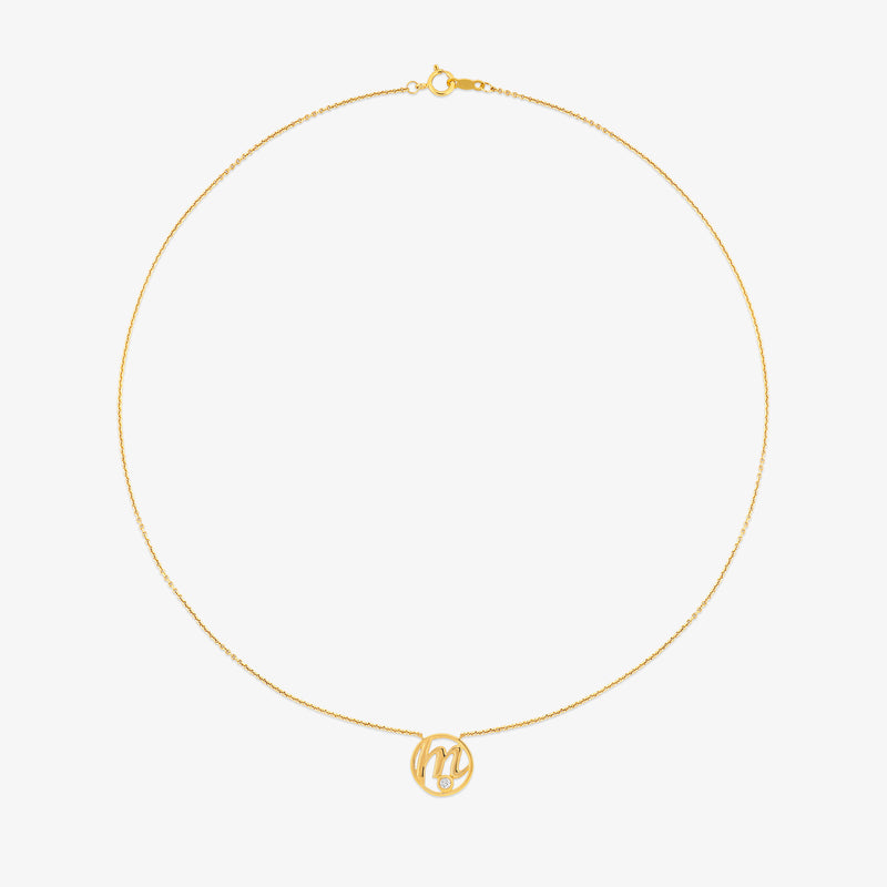 M Initial Circle Diamond Necklet