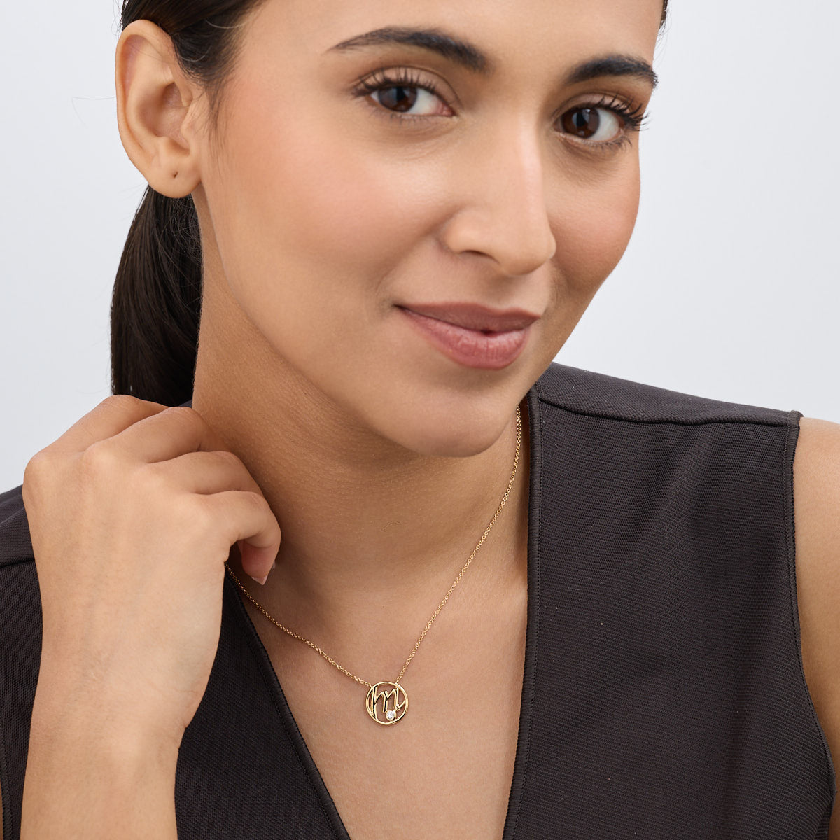 M Initial Circle Diamond Necklet