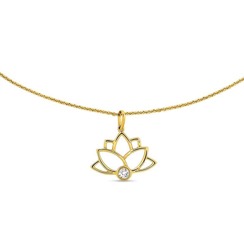 Collar con dije flor loto abierto y piedra circular central, colgante con aro