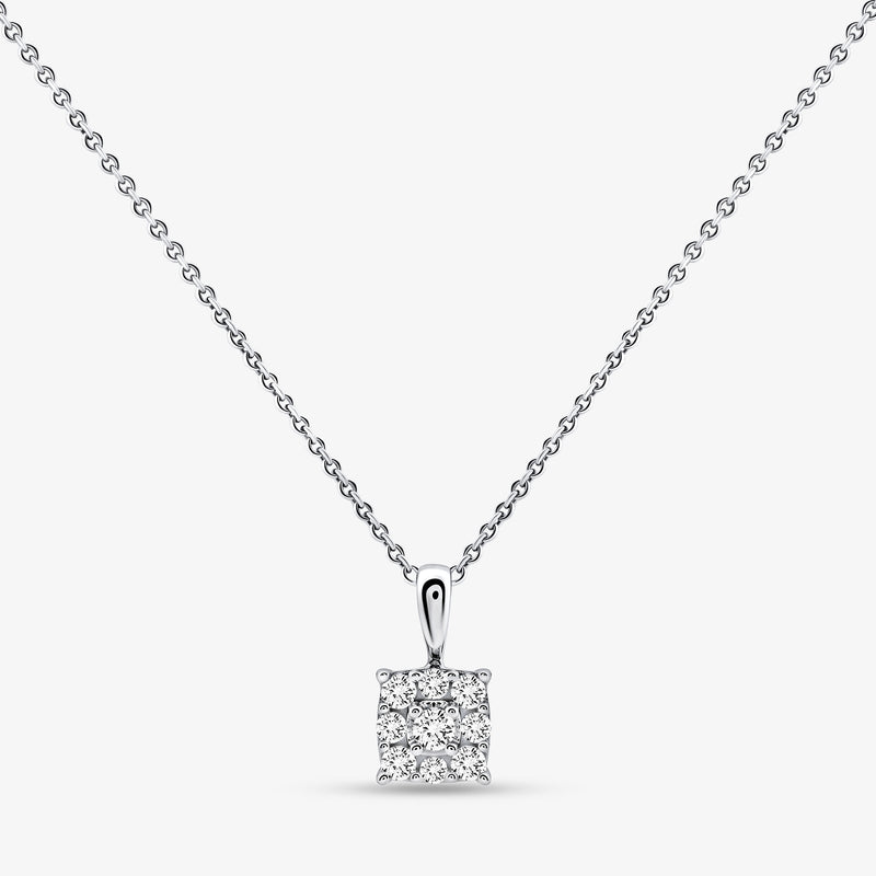 Cushion necklet Spark, silver-toned chain with square cushion pendant, 0.75 ct