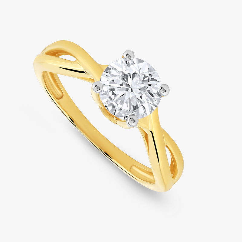 The Serene Swirl Solitaire Ring by Keemti Jewels features a twisted band and diamond, ideal for timeless style.