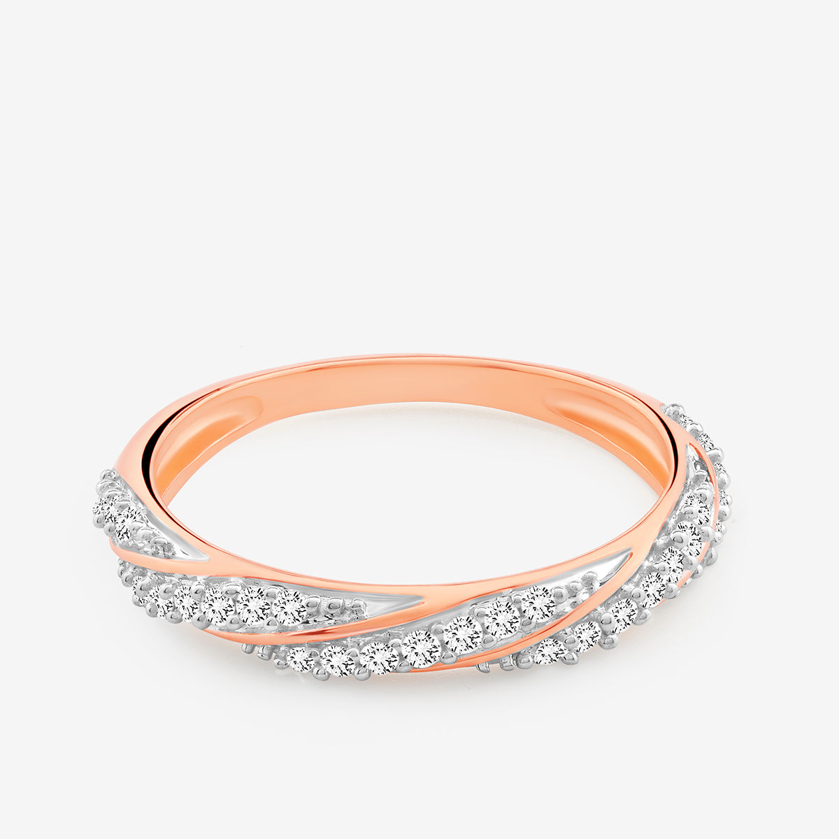 Crossover Shine Band, roséfarbene Ringfläche mit Zirkonia-Reihen und 925-Silber