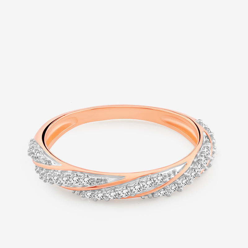 Crossover Shine Band, roséfarbene Ringfläche mit Zirkonia-Reihen und 925-Silber