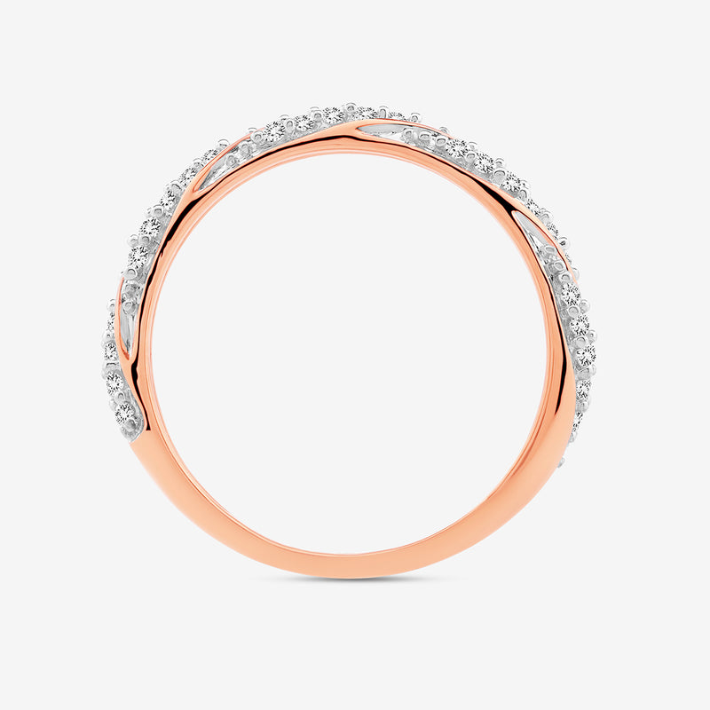 Crossover Shine Band Ringansicht: roséfarbener Rahmen mit Zirkonia am Rand, 925-Silber
