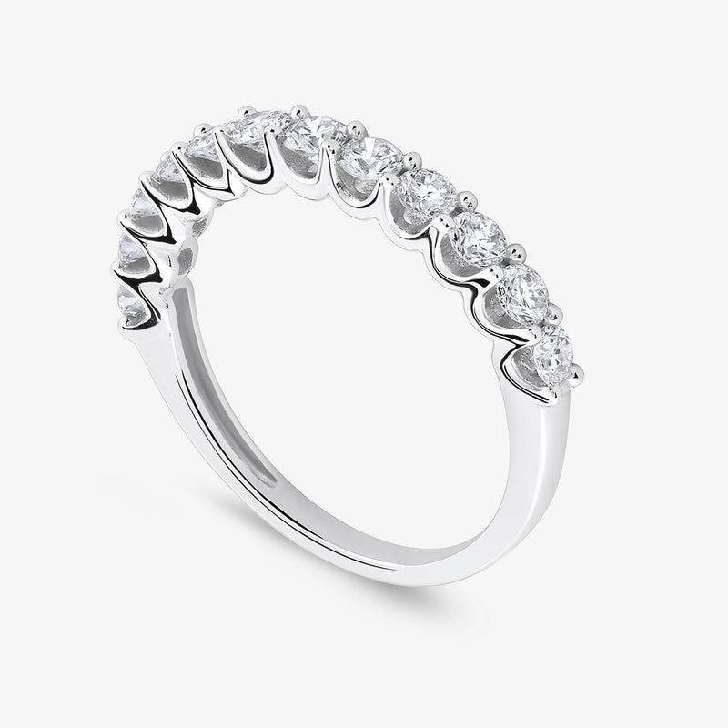 The Keemti Jewels Round Cluster Eternity Diamond Ring features sparkling diamonds in a scalloped silver setting.