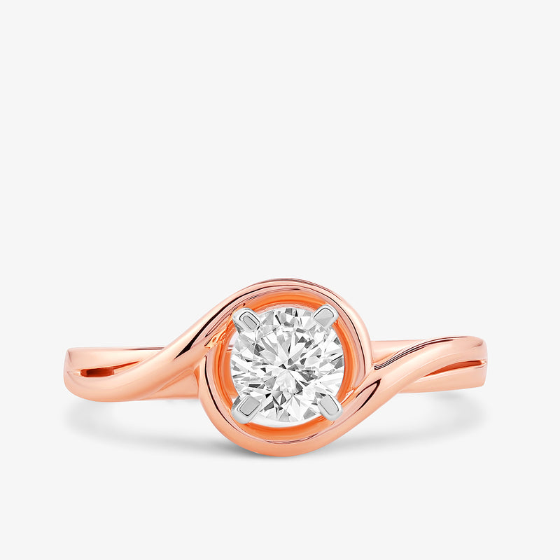 The Keemti Jewels Rosy Swirl Diamond Promise Ring features a blush twisted band and round diamond centerpiece.
