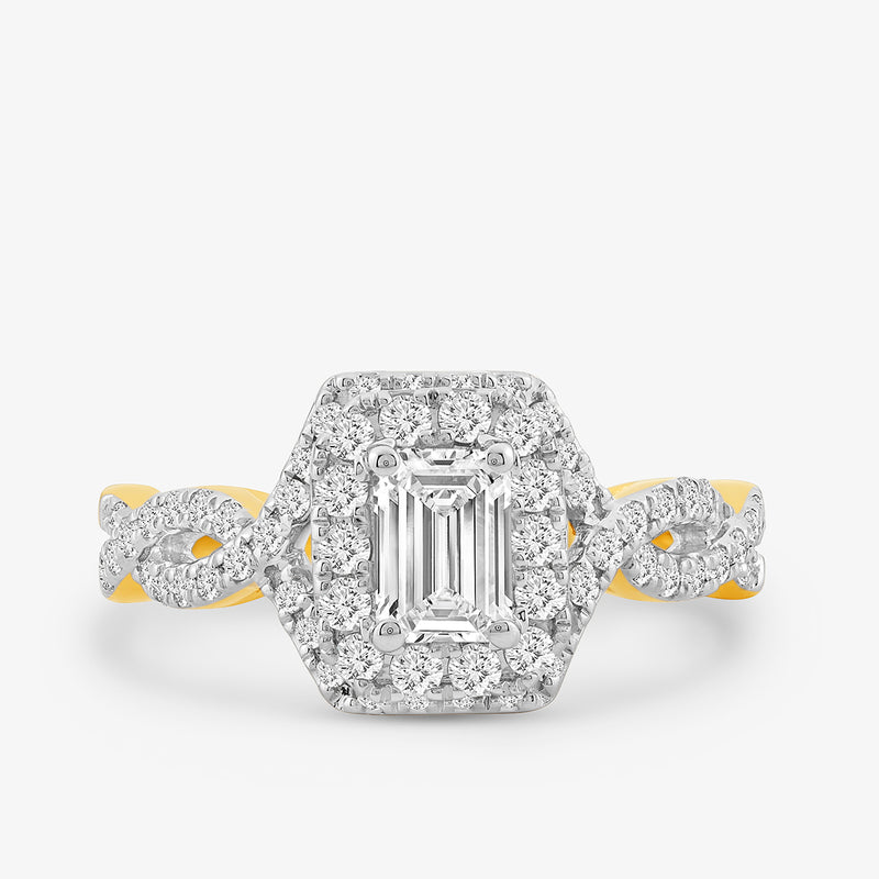 The Halo Of Roselight Diamond Bridal Ring by Keemti Jewels features a rectangular diamond and blush halo with dazzling accents.