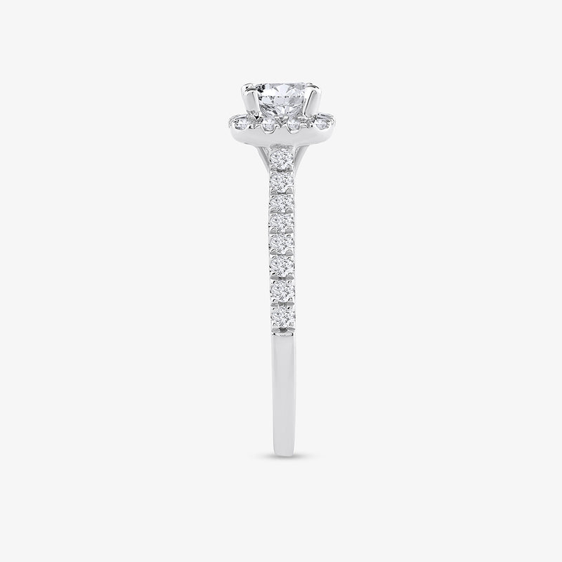 Side view of Keemti Jewels' Timeless Frame Of Love Diamond Ring with round solitaire and diamond-studded band.