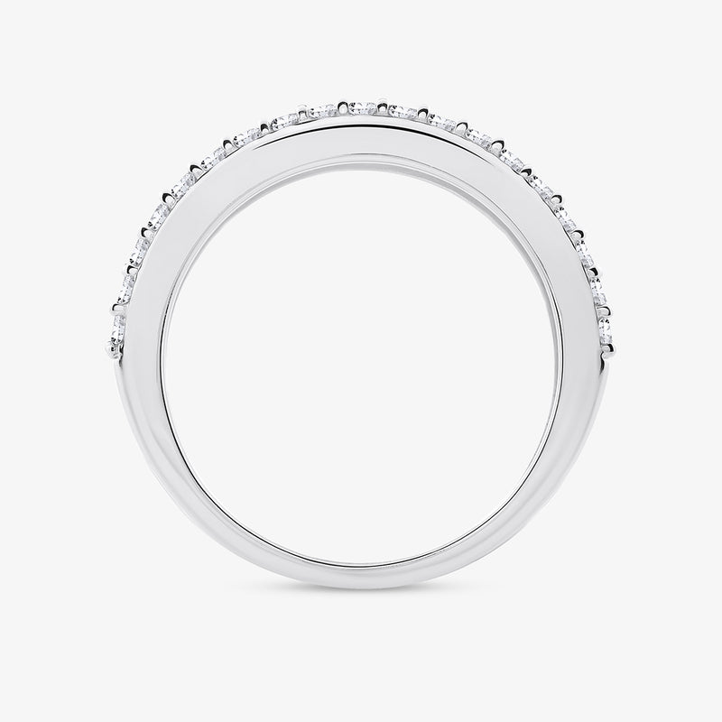 The Orbit Sparkle Diamond Ring by Keemti Jewels: a slim silver band with small diamonds, shown from the side on white.