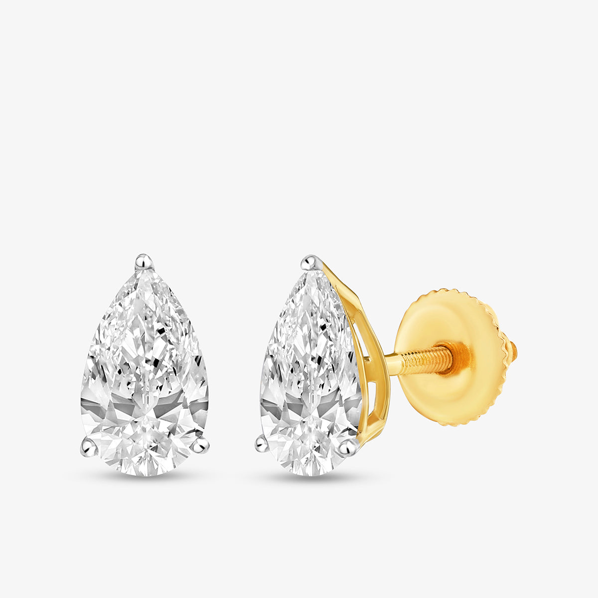 PEARLUXE Solitaire Stud Earrings by Keemti Jewels: pear-shaped stones in yellow gold with secure screw-back posts.