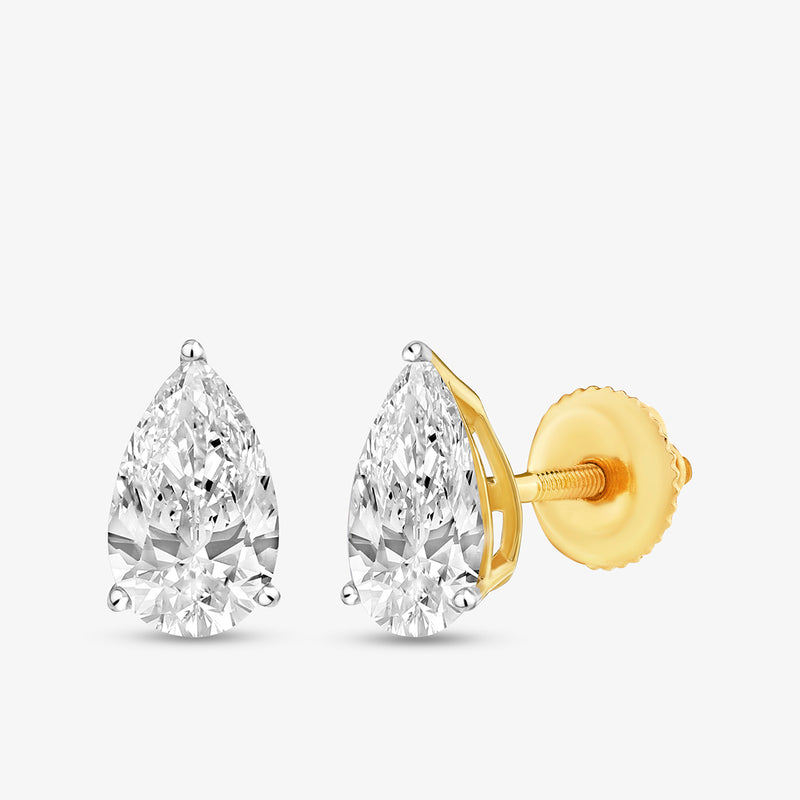 PEARLUXE Solitaire Stud Earrings by Keemti Jewels: pear-shaped stones in yellow gold with secure screw-back posts.