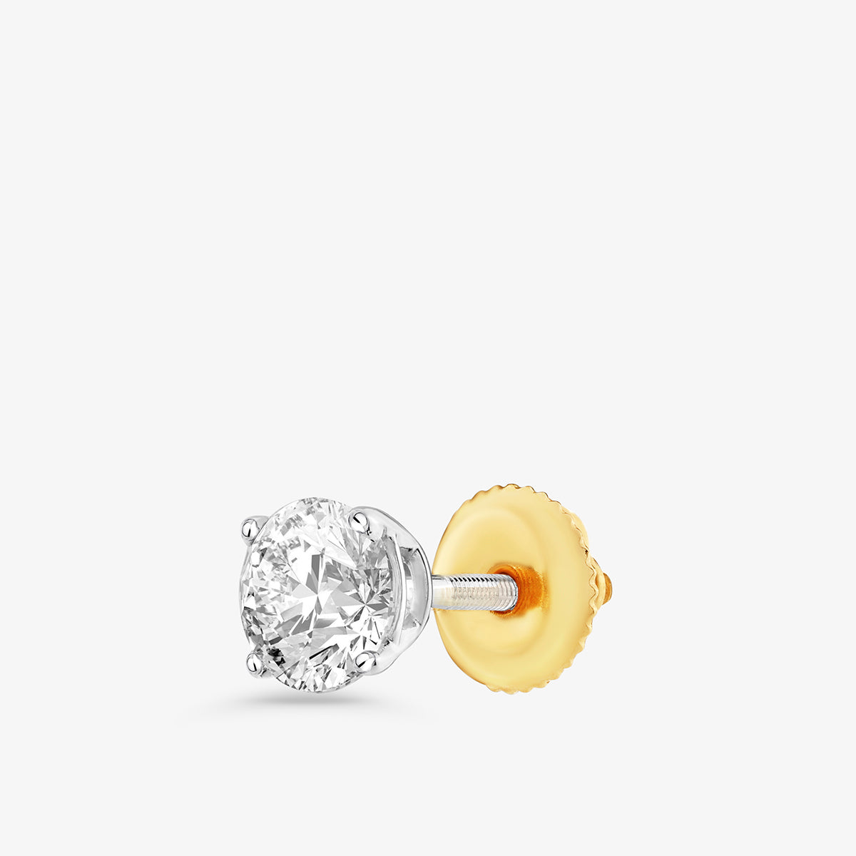 Keemti Jewels TINY Sparks Solitaire Stud Earrings: gold screw-back, silver prongs—a classic on white.