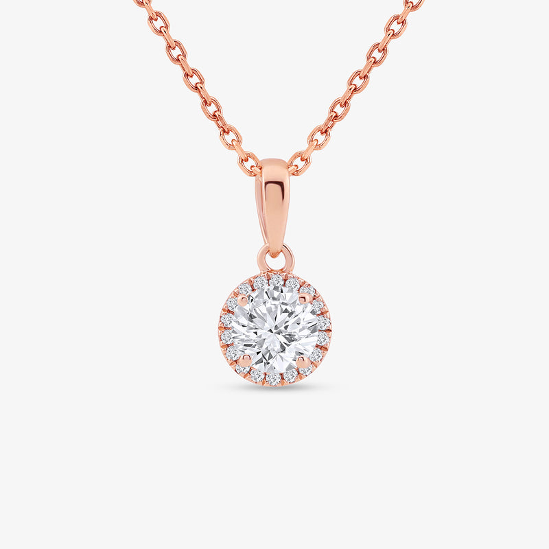 The AURELIA Round Halo Necklet by Keemti Jewels adds everyday elegance with its diamond center and rose gold finish.