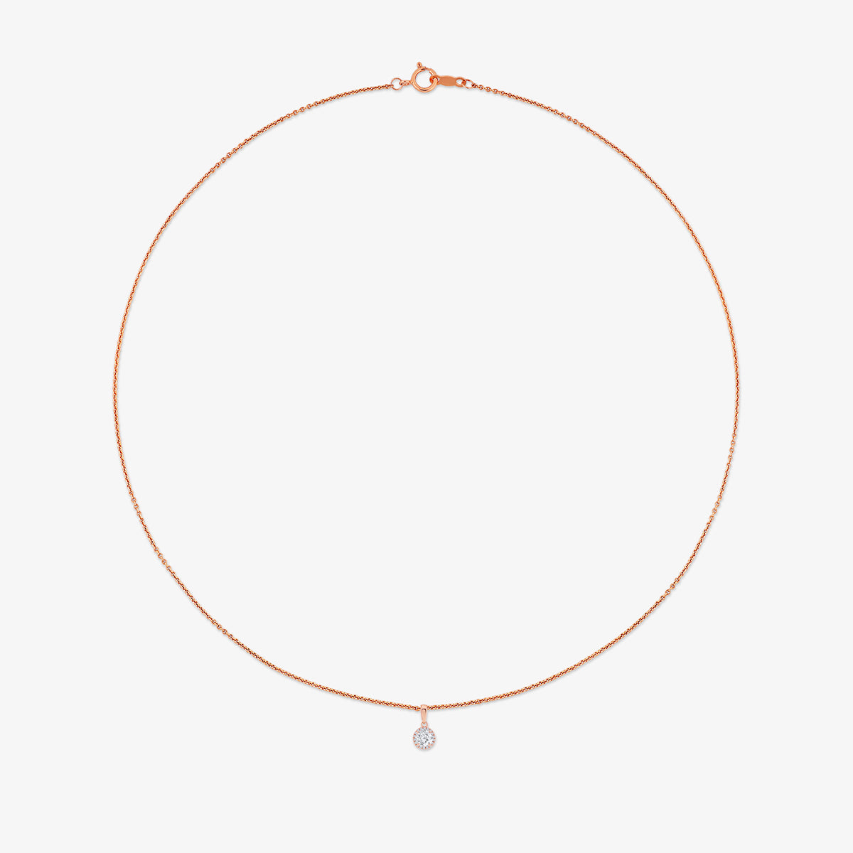 AURELIA Round Halo NECKLET by Keemti Jewels: rose gold, round halo diamond pendant, ideal for everyday elegance.