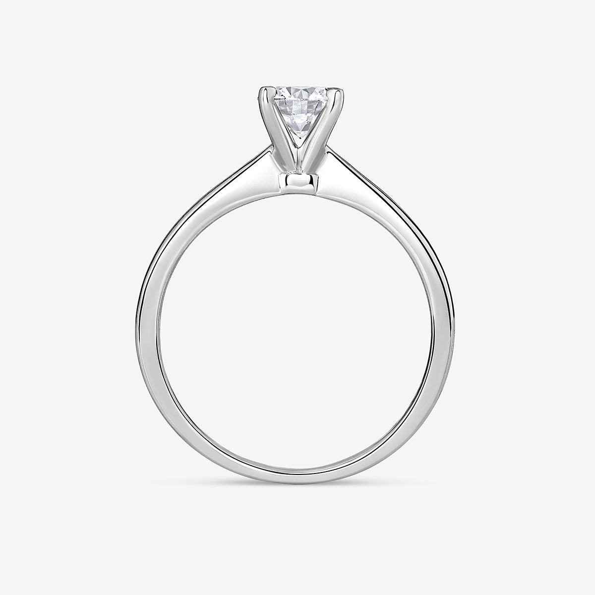 Keemti Jewels ELEGANT Round Solitaire RING: round-cut centerpiece, six prongs, slim white gold band.