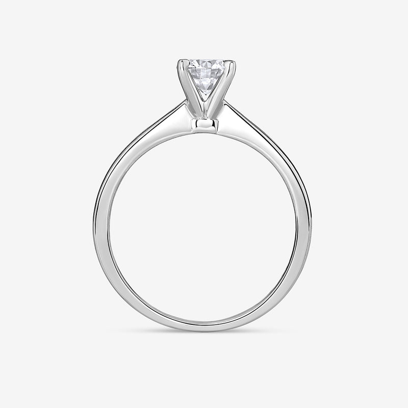 Keemti Jewels ELEGANT Round Solitaire RING: round-cut centerpiece, six prongs, slim white gold band.
