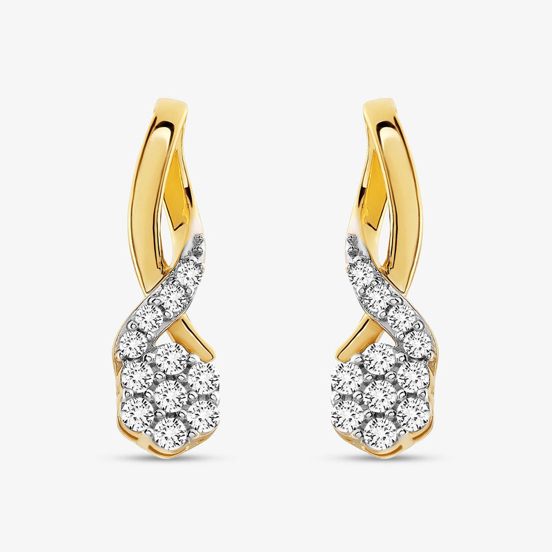 Twisted knot drop stud earrings, gold vermeil with clustered round pavé stones