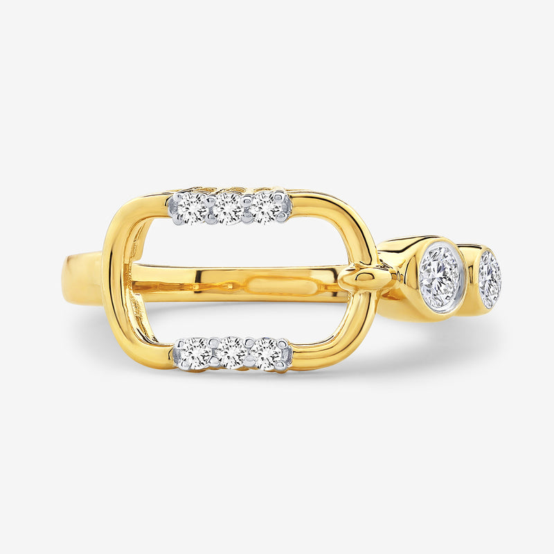 Keemti Jewels' CONTOUR Link RING features yellow plating, a belt buckle design, oval links, and round diamonds.