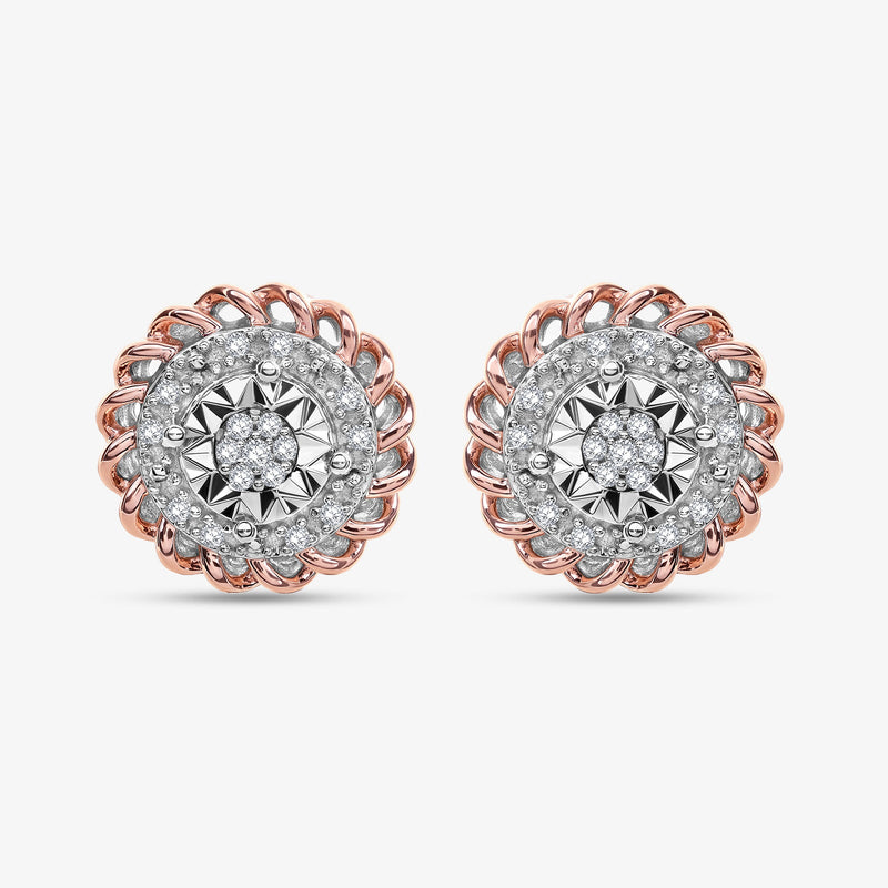 AURORA cluster stud earrings in rose gold vermeil with round pavé halo, 0.75ct