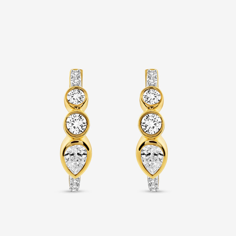 AERIS Marquise Huggie Earrings by Keemti Jewels: Gold hoops with diamond center in a modern vertical design.
