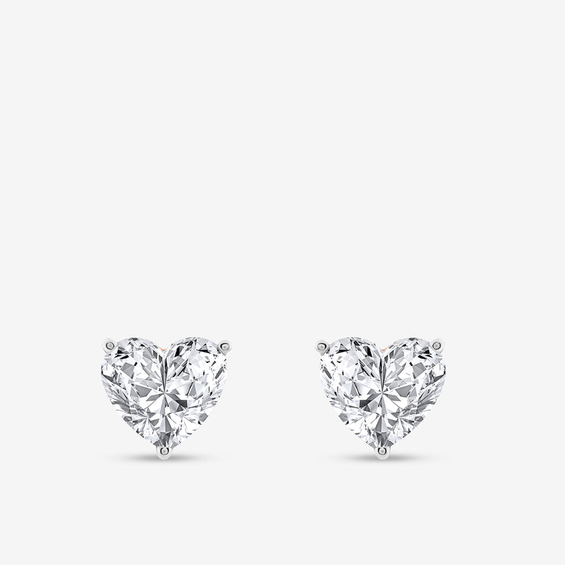 Keemti Jewels HEART Solitaire Stud Earrings in a silver basket setting, shown on a plain white background.