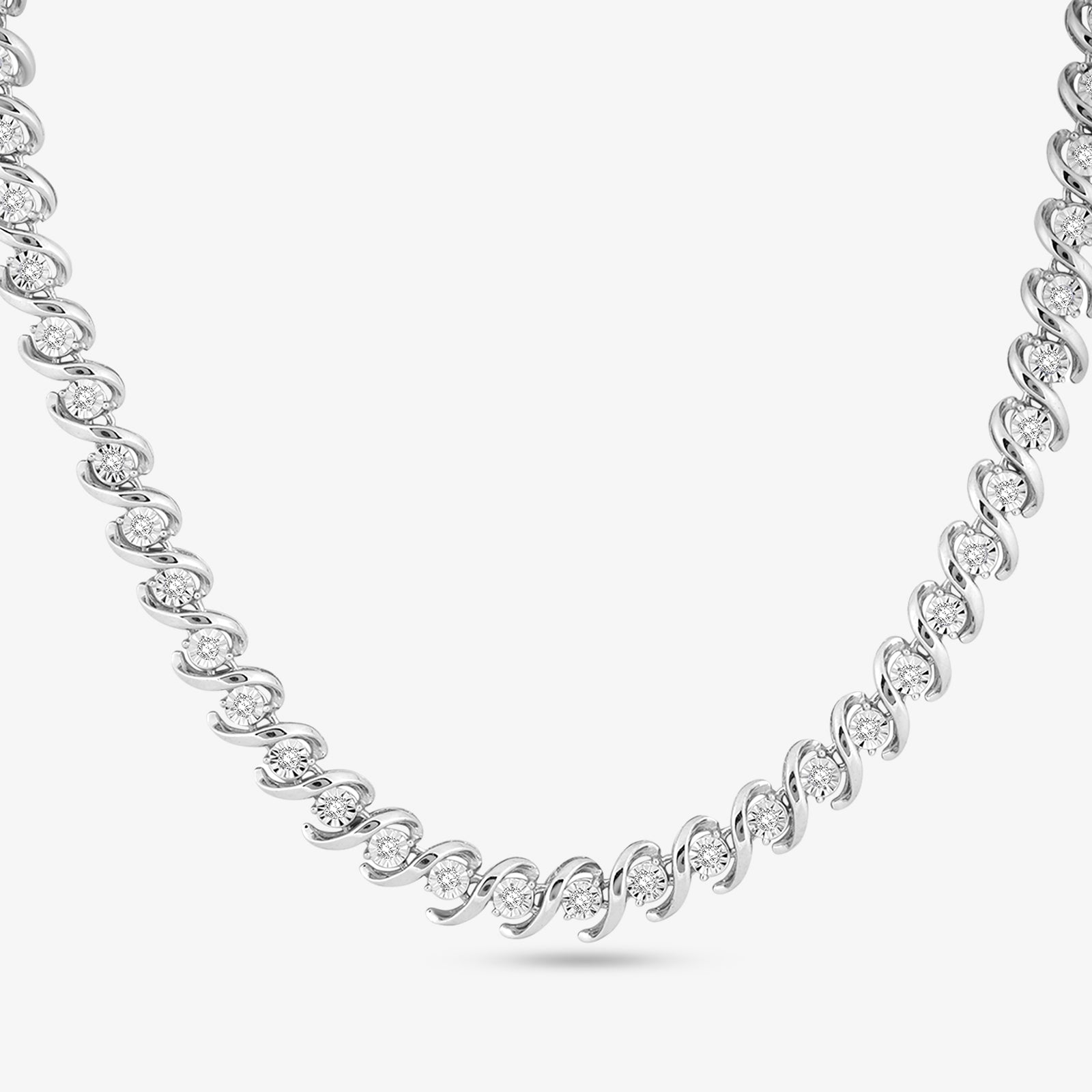Link-Chain Diamond NECKLET mit runden Zirkonia in Splits, Silber 925 Vermeil