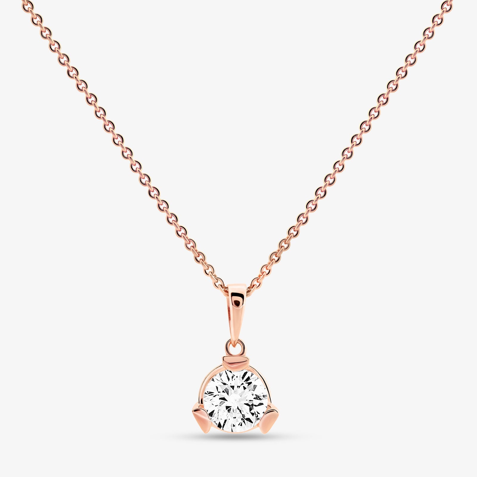 Rose-gold diamond necklace with round pendant on linked chain